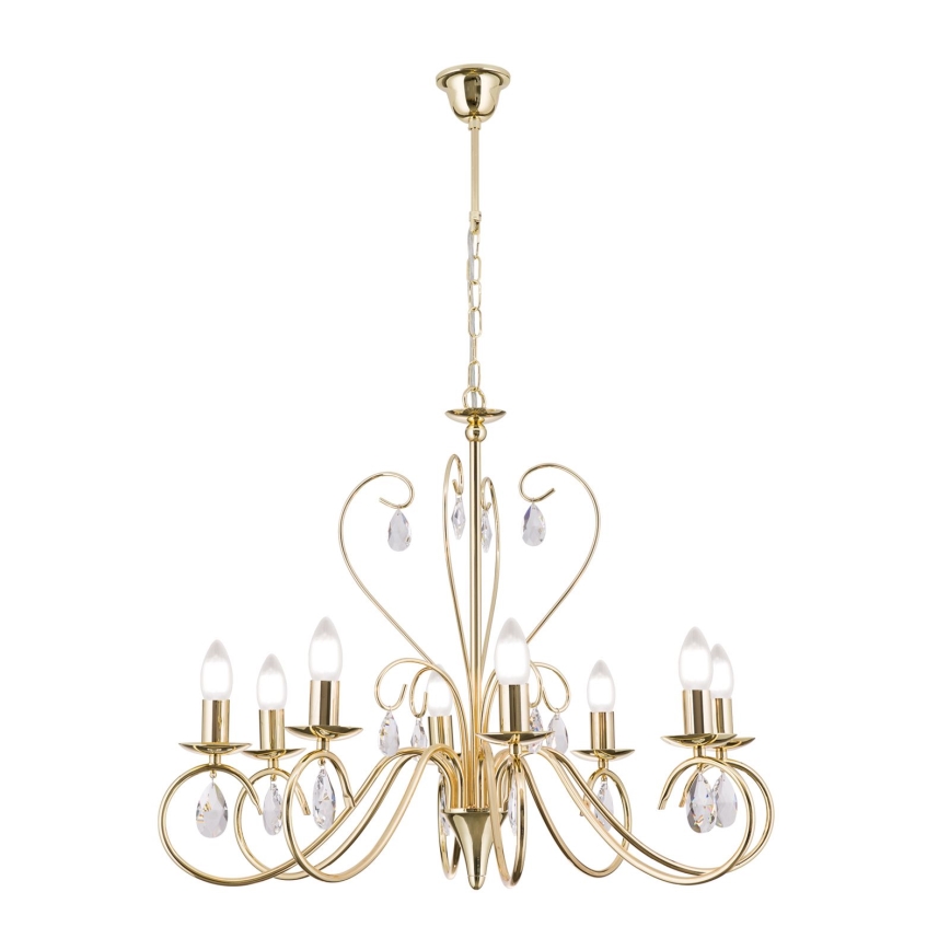 Lampadario di cristallo a sospensione con catena ALESSIA 8xE14/40W/230V oro