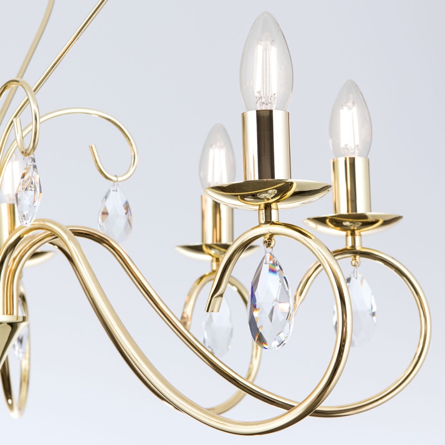 Lampadario di cristallo a sospensione con catena ALESSIA 8xE14/40W/230V oro