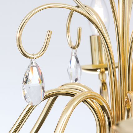 Lampadario di cristallo a sospensione con catena ALESSIA 8xE14/40W/230V oro