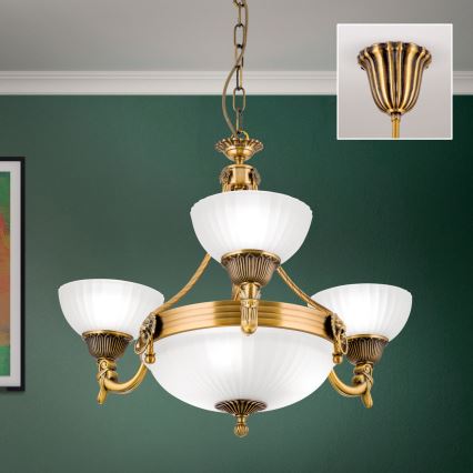Lampadario a sospensione con catena ROCCA 6xE27/60W/230V diametro 64 cm bronzo/bianco