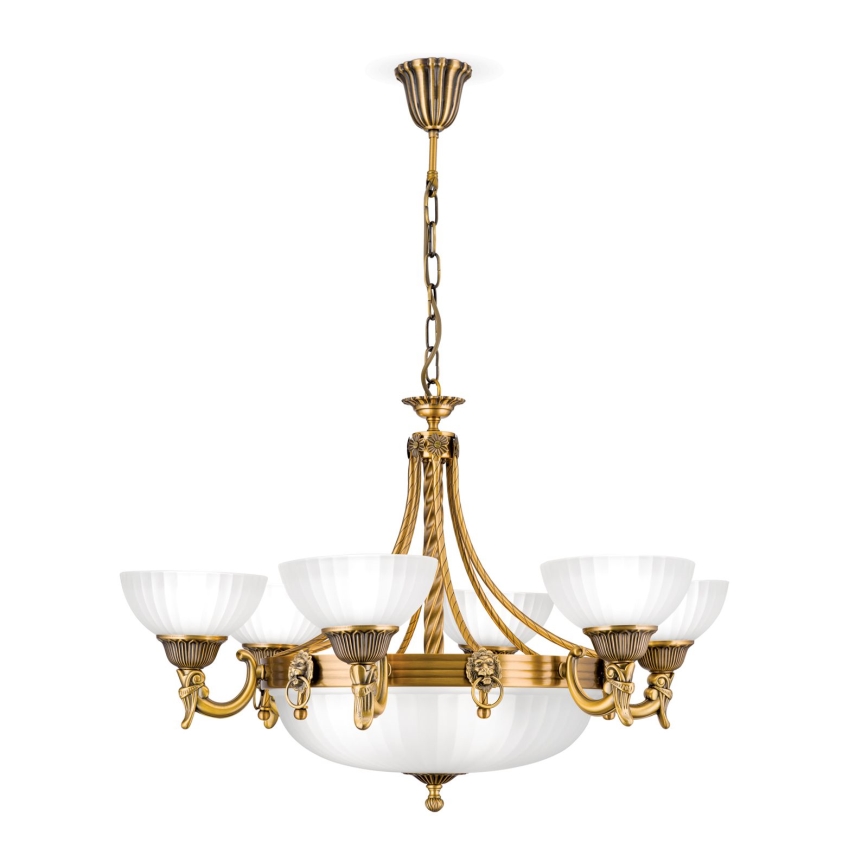 Lampadario a sospensione con catena ROCCA 9xE27/60W/230V diametro 75 cm bronzo/bianco