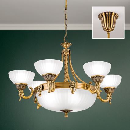 Lampadario a sospensione con catena ROCCA 9xE27/60W/230V diametro 75 cm bronzo/bianco