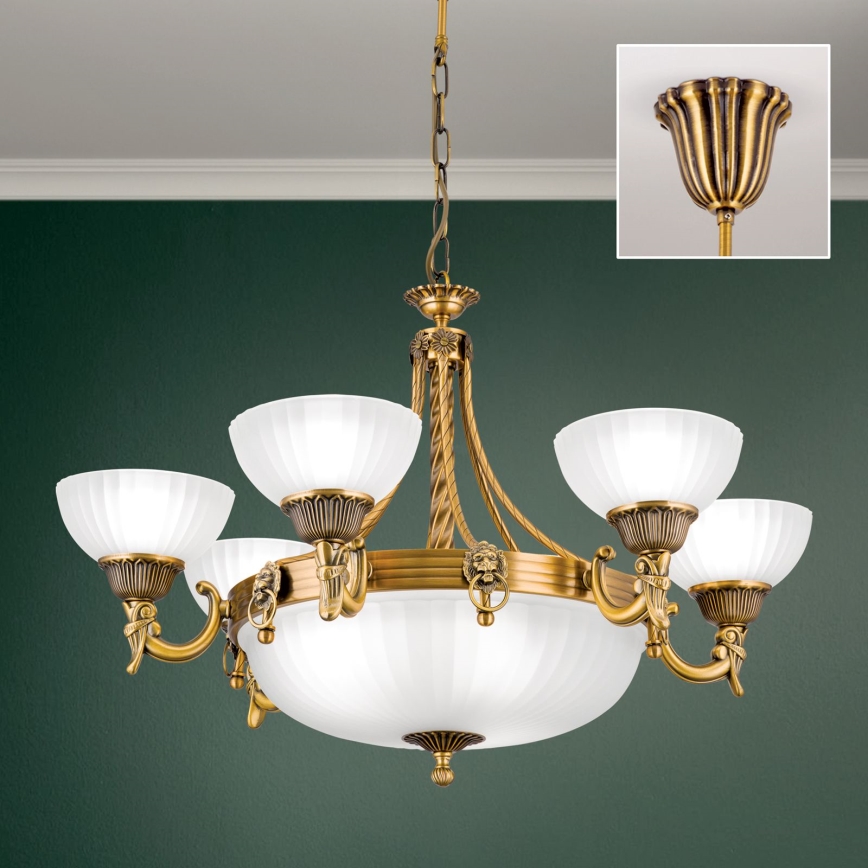 Lampadario a sospensione con catena ROCCA 9xE27/60W/230V diametro 75 cm bronzo/bianco