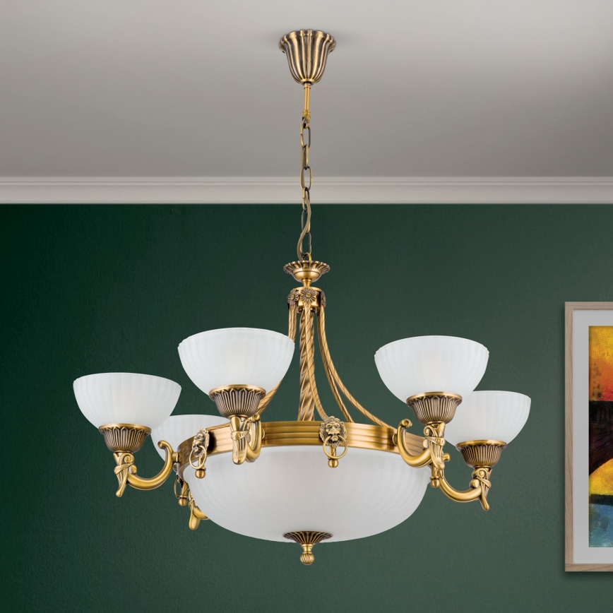 Lampadario a sospensione con catena ROCCA 9xE27/60W/230V diametro 75 cm bronzo/bianco