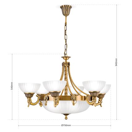 Lampadario a sospensione con catena ROCCA 9xE27/60W/230V diametro 75 cm bronzo/bianco