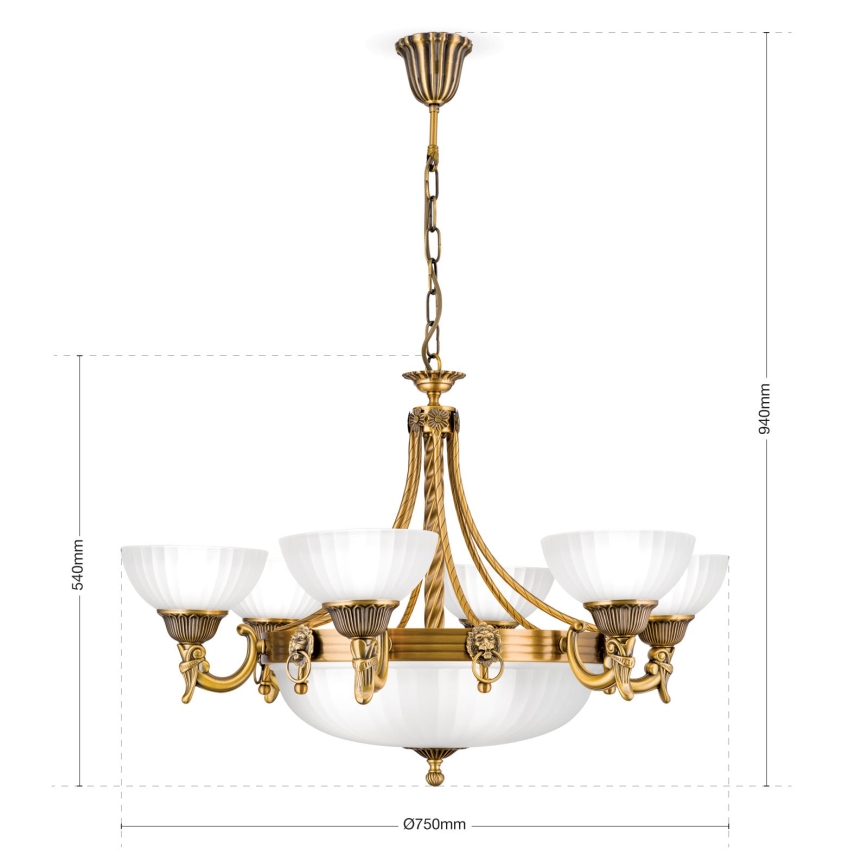 Lampadario a sospensione con catena ROCCA 9xE27/60W/230V diametro 75 cm bronzo/bianco
