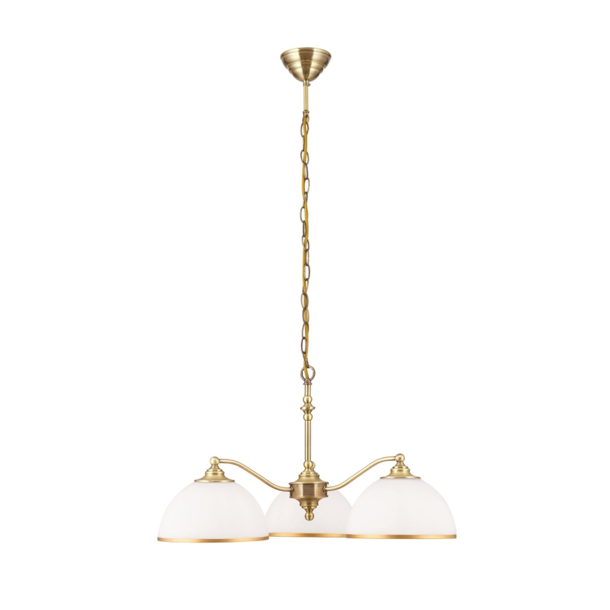 Lampadario a sospensione con catena OLD LAMP 3xE27/40W/230V diametro 65 cm bianco/ottone