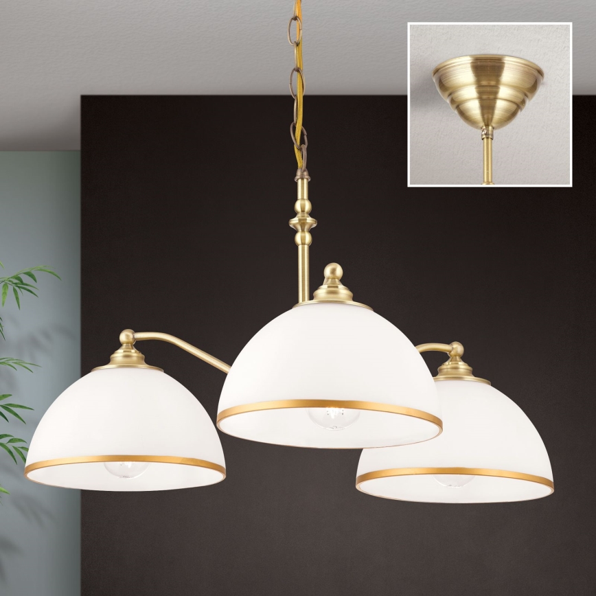 Lampadario a sospensione con catena OLD LAMP 3xE27/40W/230V diametro 65 cm bianco/ottone