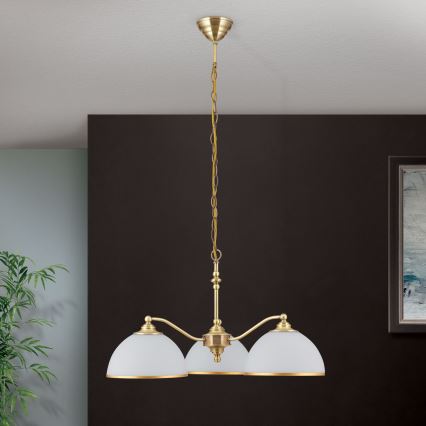 Lampadario a sospensione con catena OLD LAMP 3xE27/40W/230V diametro 65 cm bianco/ottone