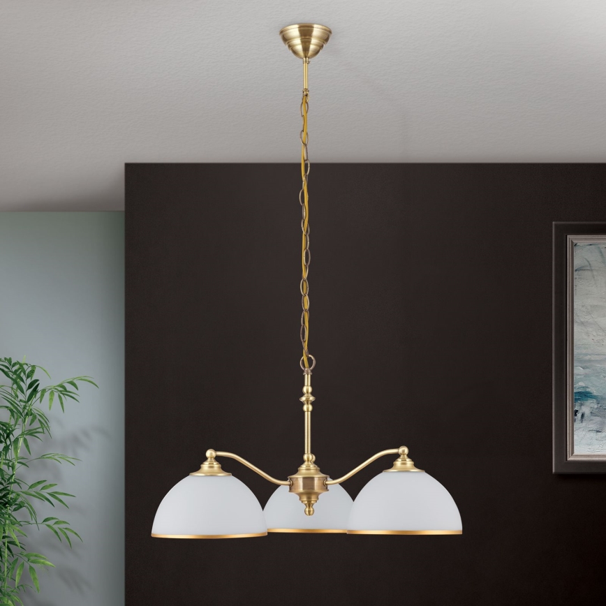Lampadario a sospensione con catena OLD LAMP 3xE27/40W/230V diametro 65 cm bianco/ottone