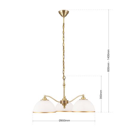 Lampadario a sospensione con catena OLD LAMP 3xE27/40W/230V diametro 65 cm bianco/ottone