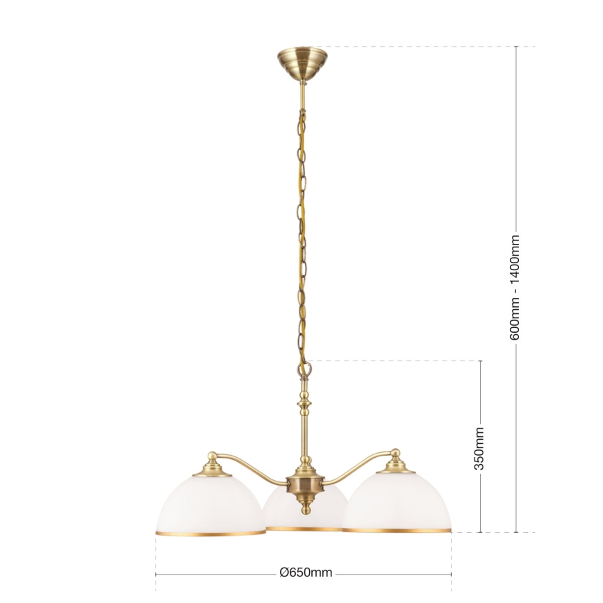 Lampadario a sospensione con catena OLD LAMP 3xE27/40W/230V diametro 65 cm bianco/ottone