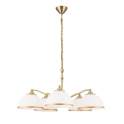 Lampadario a sospensione con catena OLD LAMP 5xE27/40W/230V diametro 75 cm bianco/ottone