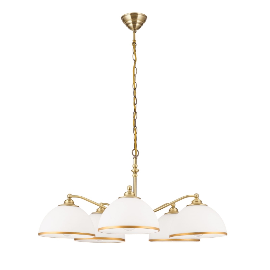 Lampadario a sospensione con catena OLD LAMP 5xE27/40W/230V diametro 75 cm bianco/ottone