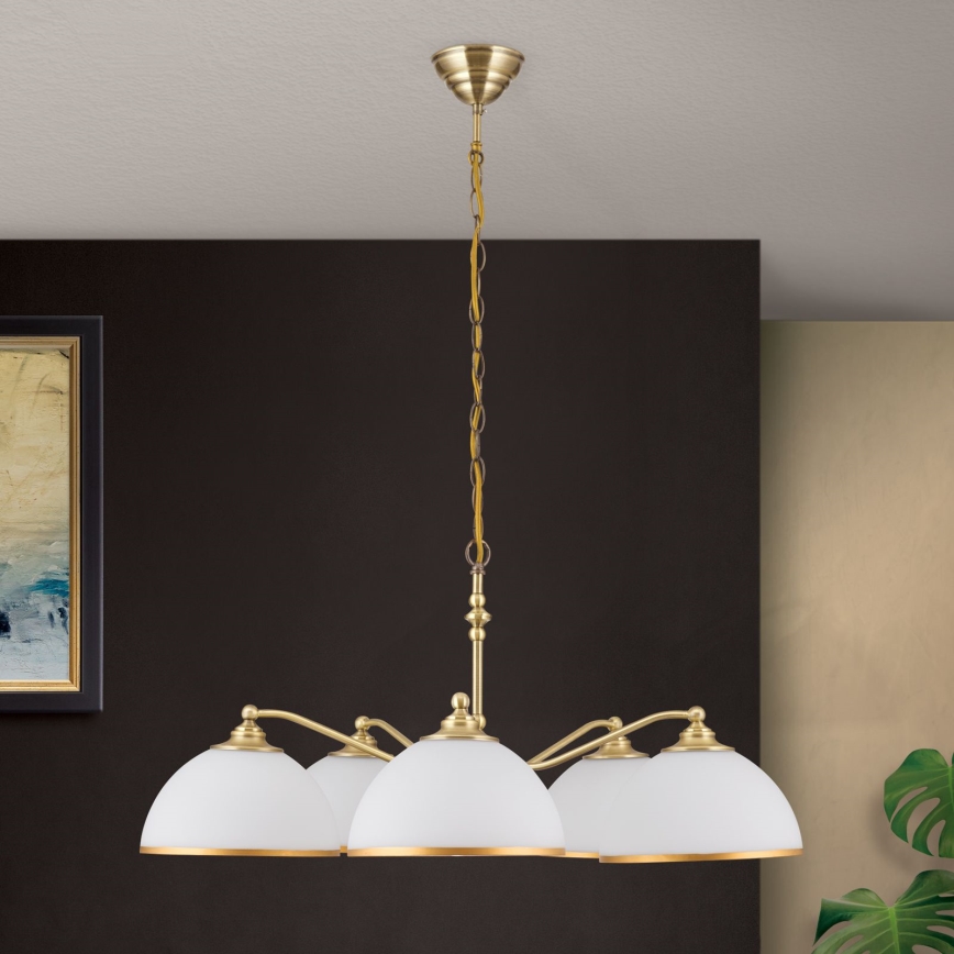 Lampadario a sospensione con catena OLD LAMP 5xE27/40W/230V diametro 75 cm bianco/ottone