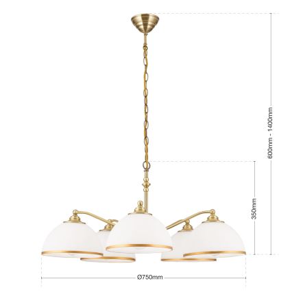 Lampadario a sospensione con catena OLD LAMP 5xE27/40W/230V diametro 75 cm bianco/ottone