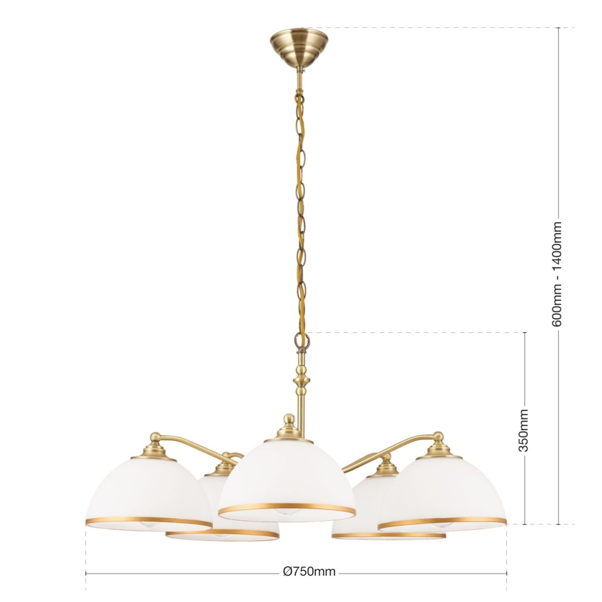 Lampadario a sospensione con catena OLD LAMP 5xE27/40W/230V diametro 75 cm bianco/ottone