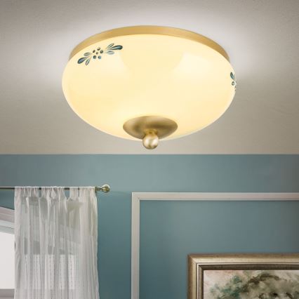 Plafoniera LANDHAUS 1xE27/60W/230V Ø 21 cm ottone/beige/blu
