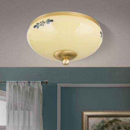 Plafoniera LANDHAUS 1xE27/60W/230V Ø 21 cm ottone/beige/blu