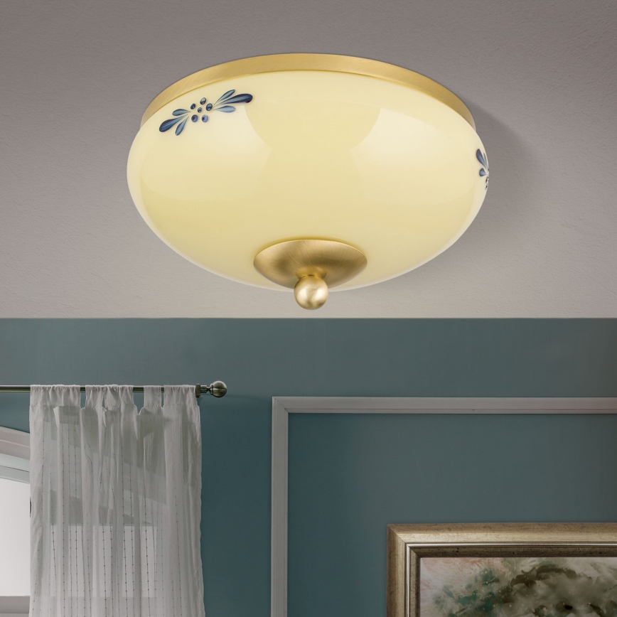 Plafoniera LANDHAUS 1xE27/60W/230V Ø 21 cm ottone/beige/blu