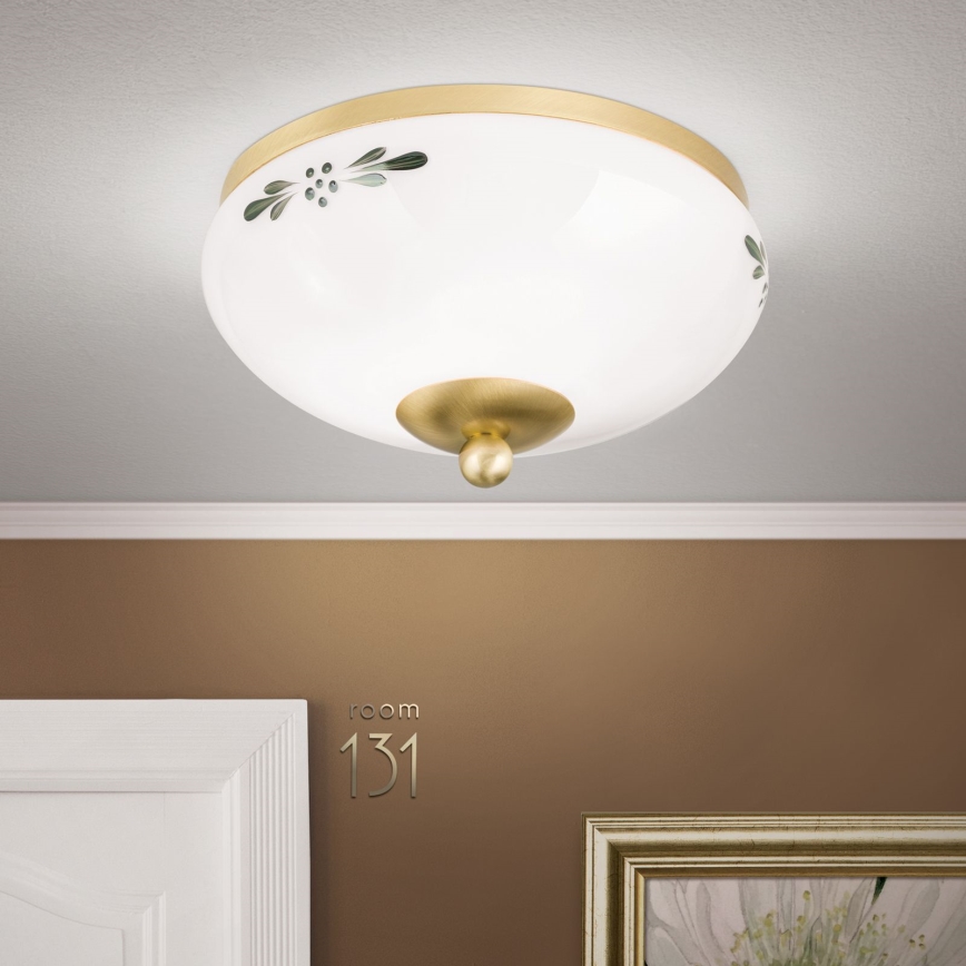 Plafoniera LANDHAUS 1xE27/60W/230V Ø 21 cm ottone/bianco/verde