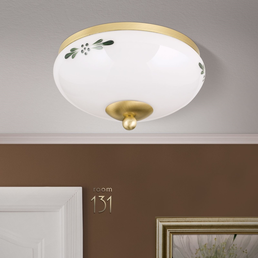 Plafoniera LANDHAUS 1xE27/60W/230V Ø 21 cm ottone/bianco/verde