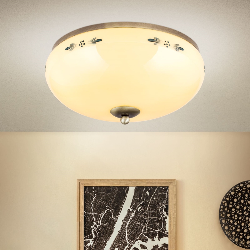 Orion - Plafoniera LANDHAUS 3xE27/60W/230V Ø 35 cm bronzo/beige/blu