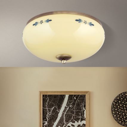 Orion - Plafoniera LANDHAUS 3xE27/60W/230V Ø 35 cm bronzo/beige/blu