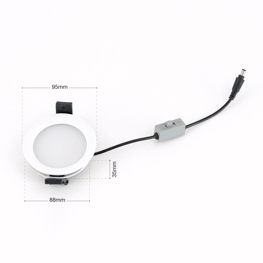 Plafoniera da incasso per bagno LED dimmerabile OFFICE, 10W, 230V, 3000/4000/6000K, Ø 9,5 cm, UGR19, IP44, bianco
