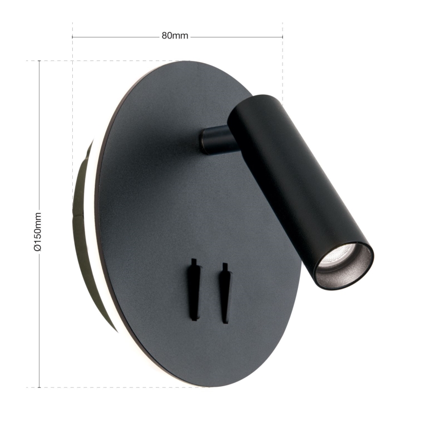 Luce Spot da parete a LED LENNY LED/6W/230V + LED/3W nero