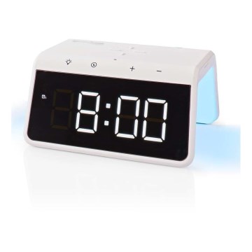 Orologio a sveglia con display LCD e senza fili caricatore 15W/5V 1xCR2032 bianco