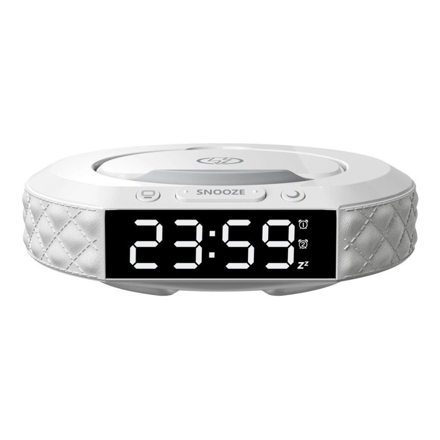 Orologio a sveglia con display LCD e senza fili Qi caricatore 27W/9V 220 mAh bianco