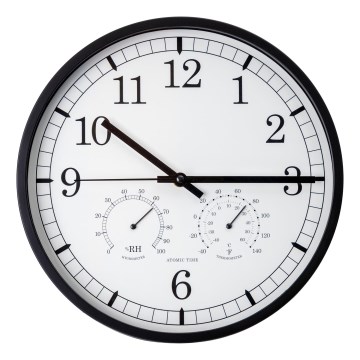 Orologio da parete con termometro e igrometro, diametro 30 cm, 1xAA, nero/bianco