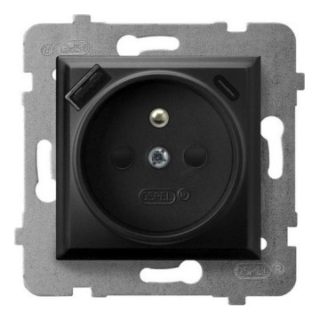 Ospel - Presa domestica senza cornice 230V + 1xUSB-A + 1xUSB-C ARIA nera