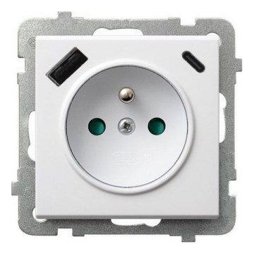 Ospel - Presa domestica senza cornice 230V + 1xUSB-A + 1xUSB-C SONATA bianca