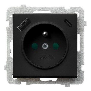Ospel - Presa domestica senza placca 230V + 1xUSB-A + 1xUSB-C SONATA nera