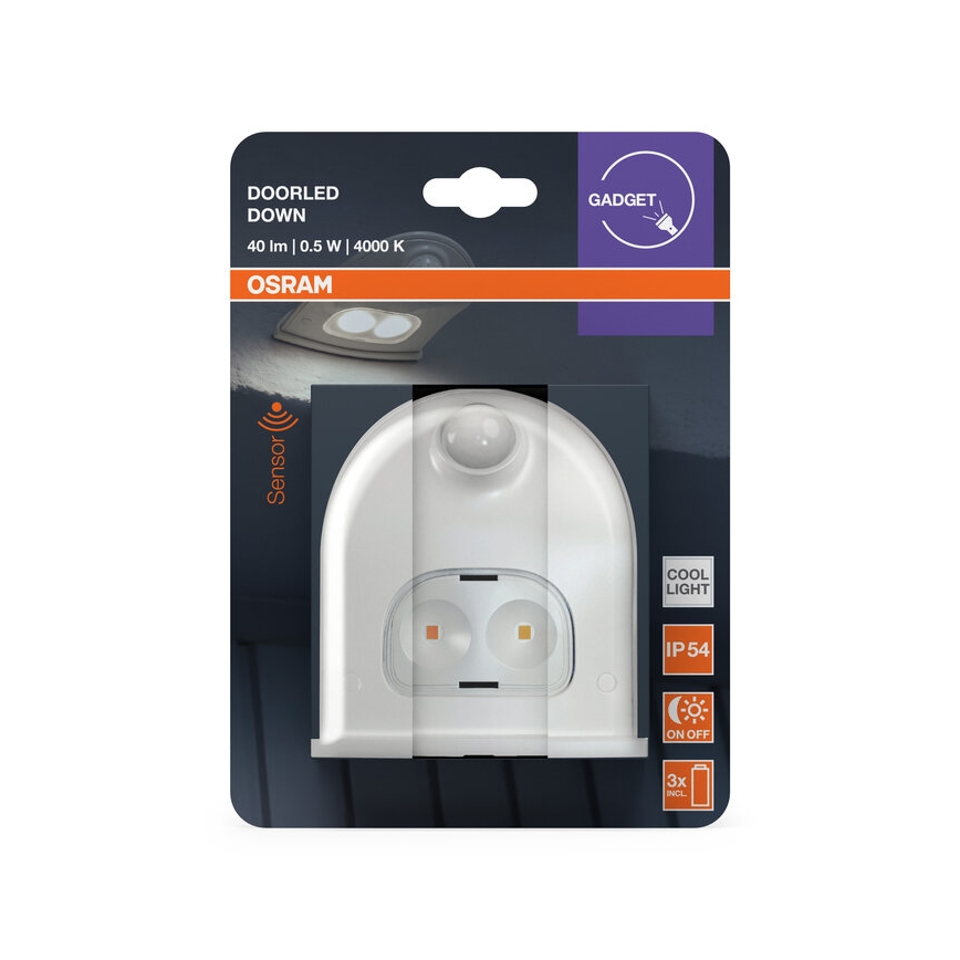 Osram - Applique da esterno a LED con sensore DOORLED, 0,5 W, 3x AA, IP54, bianco