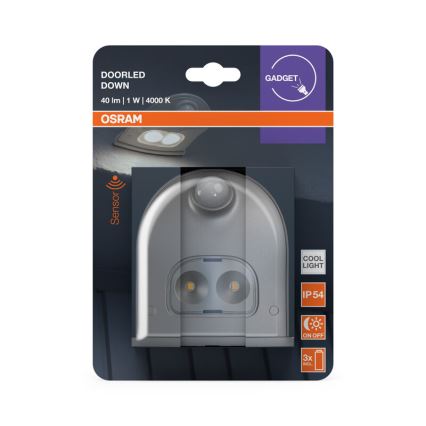 Osram - Lampada da parete per esterni con sensore DOORLED LED/0,5W/3xAA IP54 argento