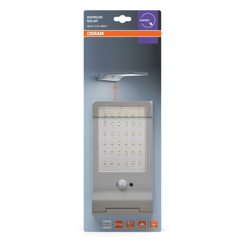 Osram - Lampada da parete solare a LED con sensore DOORLED LED/3W/3,3V 2000 mAh IP44 argento