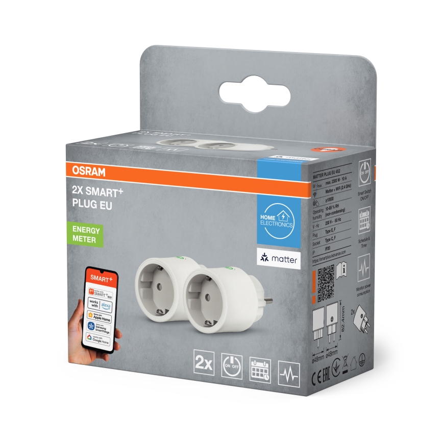 Osram - Confezione da 2 prese intelligenti SMART+ MATTER SCHUKO 2300W/230V/10A Wi-Fi bianca