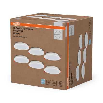Osram - Set da 6 faretti da incasso LED ESSENTIAL, 18 W, 230 V, 6500 K, Ø 22 cm, bianco