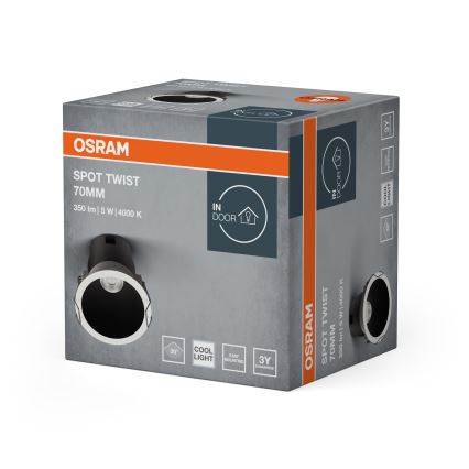 Osram - Faretto da incasso LED SPOT TWIST, 5 W, 230 V, 4000 K, Ø 7 cm, bianco/nero