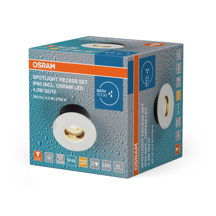 Osram - Faretto da incasso LED per bagno SPOT 1xGU10/4,3W/230V 2700K CRI 90 Ø 8,5 cm IP65 bianco