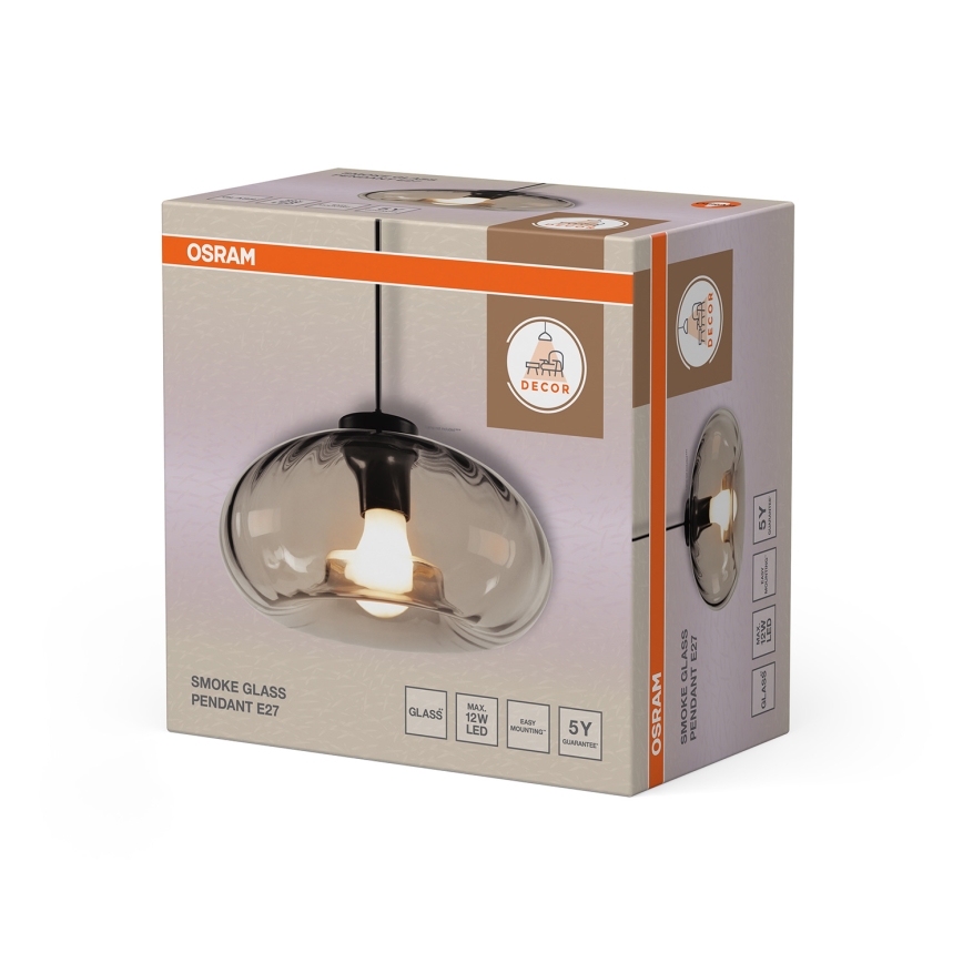 Osram - Lampada a sospensione con cavo DECOR SMOKE 1xE27/12W/230V Ø 28 cm nero/grigio fumé