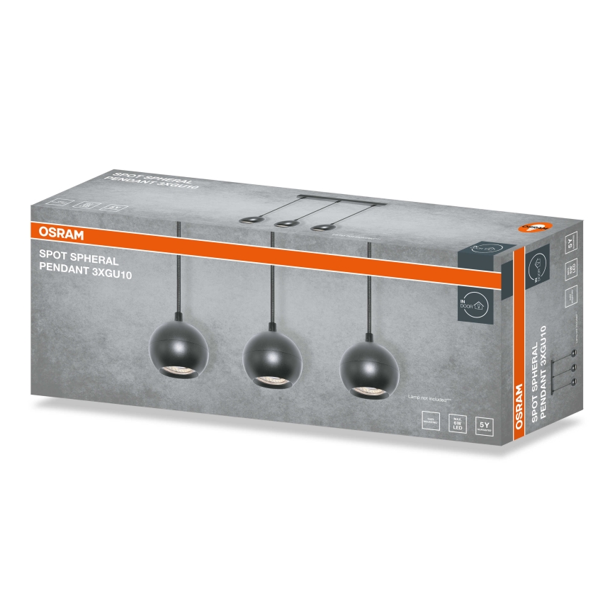 Osram - Lampada a sospensione con cavo SPOT SPHERAL 3xGU10/6W/230V nera