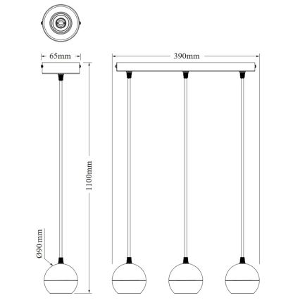 Osram - Lampada a sospensione con cavo SPOT SPHERAL 3xGU10/6W/230V nera