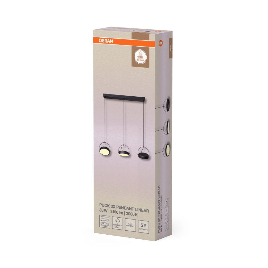 Osram - Lampada a sospensione LED su cavo DECOR PUCK 3xLED/12W/230V CRI 90 nero
