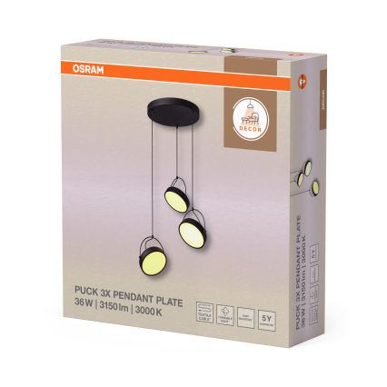 Osram - Lampada a sospensione LED su cavo DECOR PUCK 3xLED/12W/230V CRI 90 nero