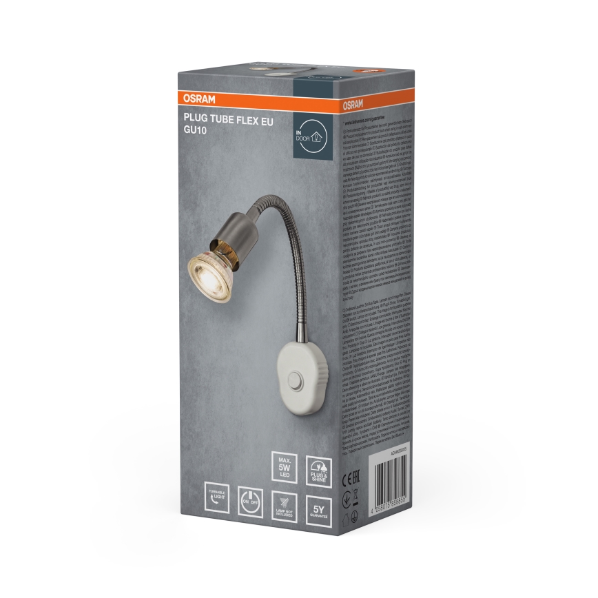 Osram - Lampada da parete flessibile PLUG TUBE FLEX 1xGU10/5W/230V cromo opaco/bianco