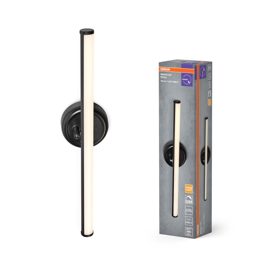 Osram - Applique da parete a LED ricaricabile e dimmerabile con controllo a sfioramento NIGHTLUX LED/1,8W/5V, nero